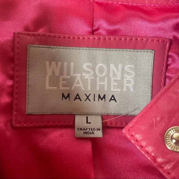 Wilson’s Leather Bubblegum Pink Jacket Zip Closure Ruched Front Womens Large Y2K - Picture 5 of 10
